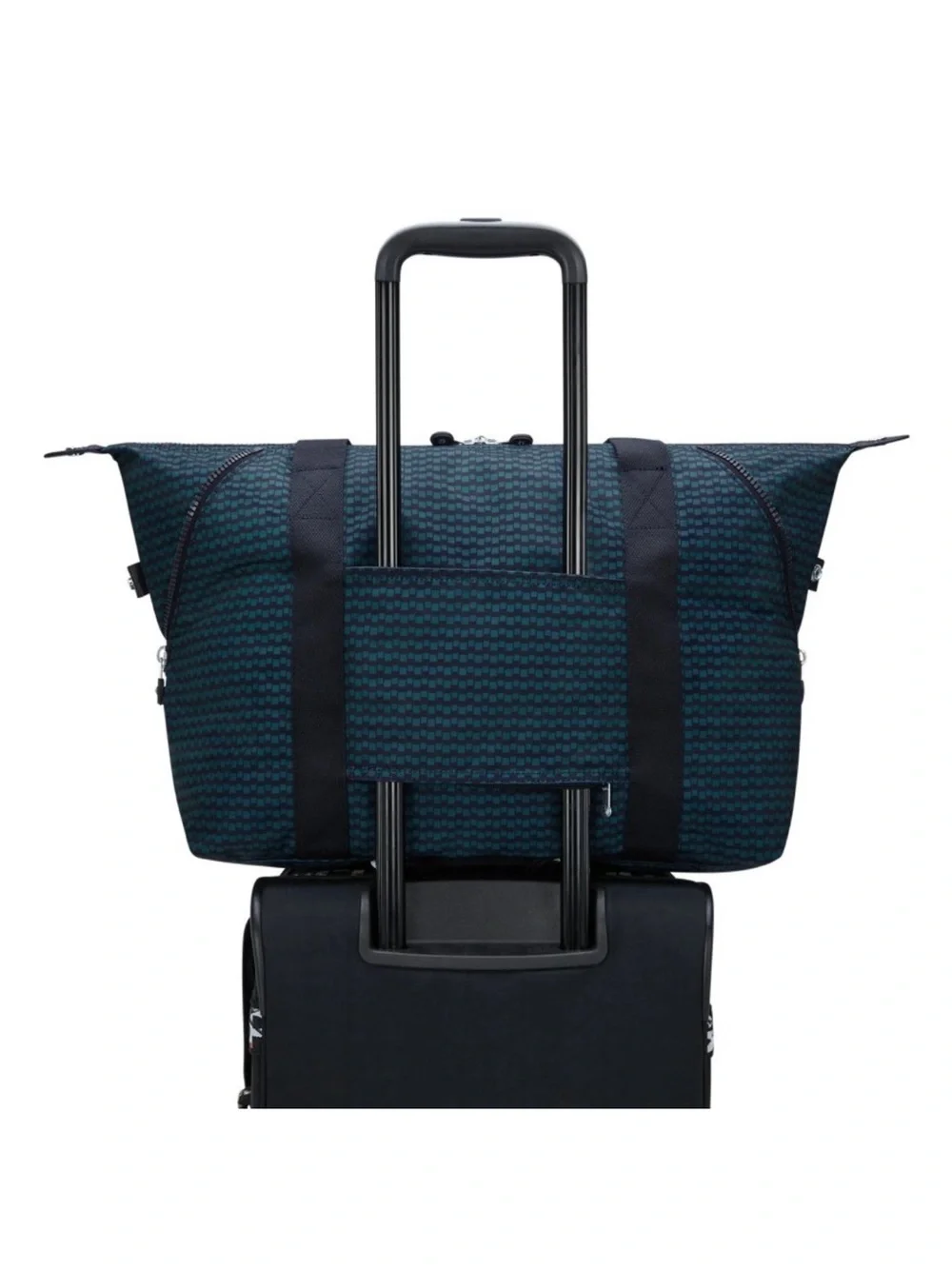 Kipling Art Medium Printed Tote Bag Navy Patterned Travel Tote with Luggage Slee